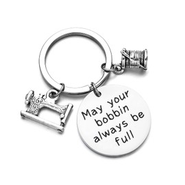 Seamstress Gifts Sewing Keychain for Sewing Lovers Christmas Birthday Keychain Quilting Gifts for Quilters May Your Bobbin Always Be Full Jewelry for Men Women Mom Adults Designer Sewing Machine Charm