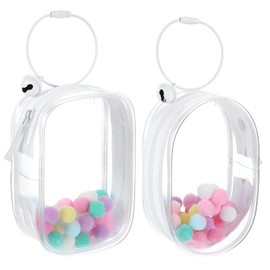 Ptwola 2 Pcs Clear Figure Display Bag with Keychain Protective Hanging Display Case Cover for Plush Doll Blind Box Crossbody Doll Storage Organizer Pouch Charm for Figures Collectibles Zipper Closure