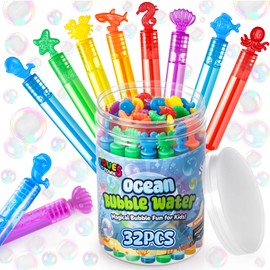 LovesTown 32PCS Mini Bubble Wands, 8 Styles Ocean Animals Bubbles Party Favors Assortment Toys for Goodies Bags Stuffer Classroom Prizes Birthday Party
