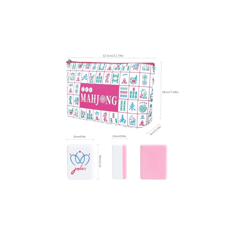 160 Pink Engraved American Mahjong Tiles Set with Carrying Bag