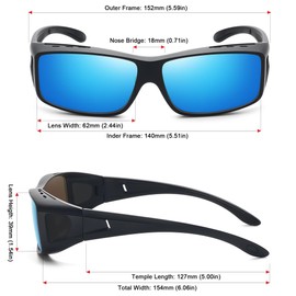 MEETSUN Fit Over Glasses Sunglasses for Men Women,Wrap Around Sunglasses Polarized UV400 Protection A1-Black Frame-Blue Mirror Lens