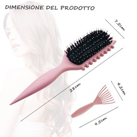 JOIYHY Curved Hair Brush, Curly Hair Brush, Professional Detangling Brush for All Hair Types (Pink)