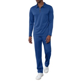 Uni Clau Men's Tracksuit 2 Pieces Sets Quarter Zip Polo Sweatsuit Casual Track Running Jogging Athletic Suit Sets BLUE L