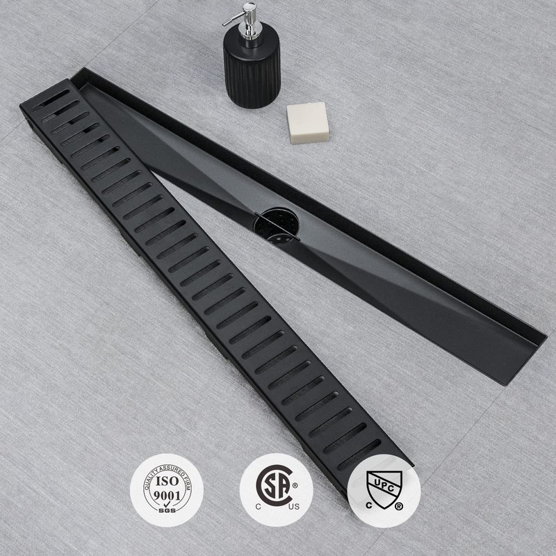 SaniteModar Linear Shower Drain 60 inch Matte Black with Removable