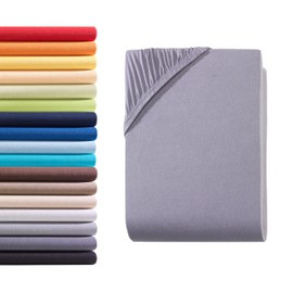 Hometex Premium Textiles Fitted Sheet, 180–200 x 200 cm, Jersey Bed Sheet Made from 100% Cotton, Mattresses up to 23–25 cm, Oeko-Tex Made in Green, Grey