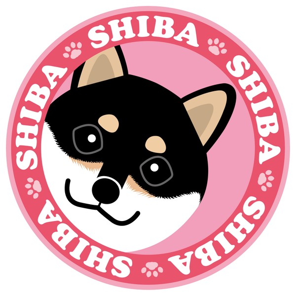 Staring Shiba Dog Sticker Pink Back Ver. 2 Round Size