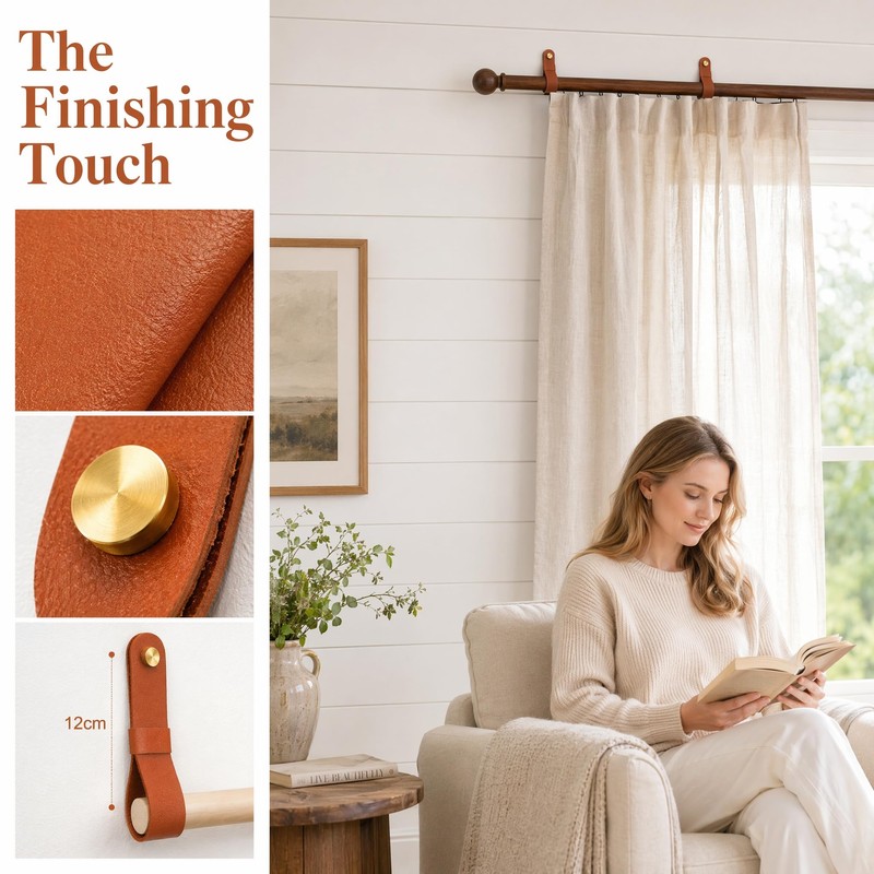 2PCS Leather Curtain Rod Holder, Leather Strap Bracket, PU Leather