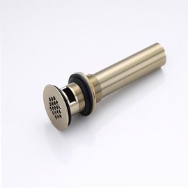 Solid Brass Vessel Sink Drain, 19 Holes Grid Drain Strainer Assembly with Overflow for Bathroom Sink, Brushed Gold Sink Drain, Not Pop Up Drain