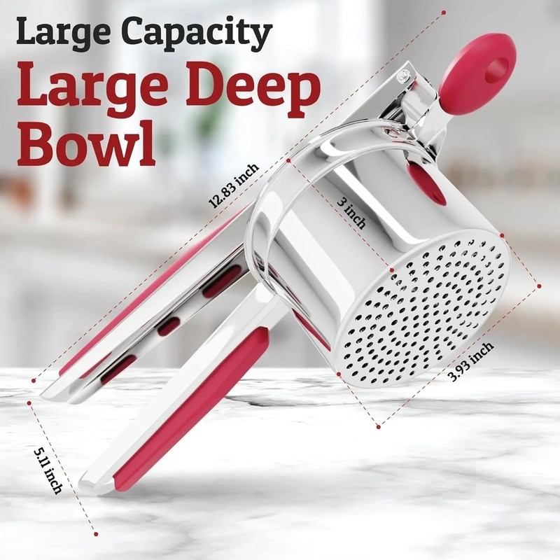 Large 15oz Potato Ricer with 3 Discs, Heavy Duty Stainless