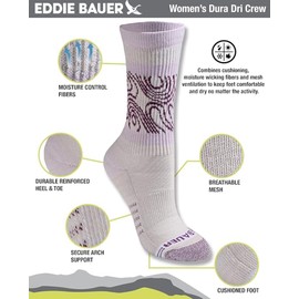 Eddie Bauer Women's Dura Dri Moisture Control Crew Socks, White Assorted (6 Pairs), Medium