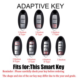 HIBEYO 4 Button Key Fob Cover Compatible with Nissan Altima Rogue Sentra Pathfinder Frontier Maxima Titan Armada Versa Accessories Alloy Carbon Fiber Key Shell with Keychains-4 Button A Type Silver