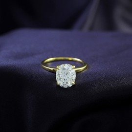 SAVEARTH DIAMONDS 2.50 Carat 8X10MM Oval Cut Lab Created Moissanite Diamond Solitaire Engagement Ring For Women In 14k Yellow Gold Plated 925 Sterling Silver (Color : G-H, Clarity : VVS1, 2.50Ct)-7