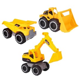 Set of 3 Excavator, Bulldozer, Working Car, Sand Play Set, Includes Dump Truck, Sandbox (Yellow)