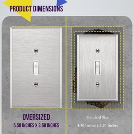 ENERLITES Toggle Light Switch Metal Cover Plate, Stainless Steel Wall Plate, Corrosion Resistant, Oversized 1-Gang 5.5" x 3.5", 430 Stainless Steel, 7711O-10PCS, Silver, 10 Pack