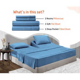 SGI bedding 36" King Split Top Flex Head Sheet Set 1800 Threads Flex Top Sheet for Adjustable Bed 4 Piece Sheet Set 18" Deep Pocket for Sleep Number Bed - Mediterranean Blue