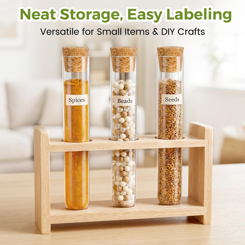 KAOPET 60Pcs Clear Plastic Test Tubes with Caps—Cork Stoppers, 15x100mm