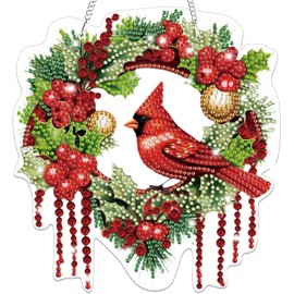 Bowetile Hanging Diamond Art Painting Kits for Adults Beginners Christmas, 5D Special Shape Diamond Art Kits Cardinal, Crystal Rhinestones Gem Art Painting for Home Garden Wall Decor, Christmas Gifts