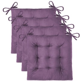 OVOV 4 Pack Chair Cushions for Dining Chairs Soft Seat Cushions for Kitchen Desk Chairs Square Chair Pads with Ties (15.5"x15.5" Purple)
