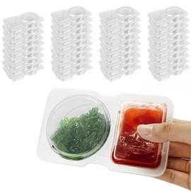 Mtxorvix 40 Pcs Double Compartment Condiment Container with Lids Disposable, 2 Compartment Snack Containers Reusable Plastic Sauce Containers for to-go Sauce, Travel Snack, Sampling