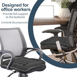 BUYUE Good Support Office Chair Cushion, Luxury Jacquard with Anti-Skid Silicone Seat Cushion Padded for Computer Desk Kitchen Chair (1 Count, Dark Grey)