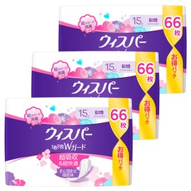Whisper 2-in-1 W Guard, 5.9 fl oz (15 cc), 7.5 inches (19 cm), 198 Sheets (66 Sheets x 3 Packs) (Pany Liner, Absorbent Care, Urine Leak Pad) (Ori & Moisture Care)