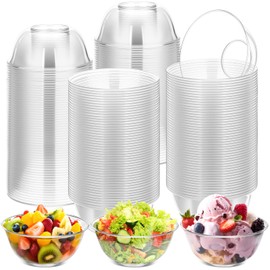 Honeydak 300 Pcs 10oz Clear Plastic Bowls Disposable Hard Crystal Plastic Dessert Serving Bowls for Salad Ice Cream Soup Fruit Snack Parfait Catering Wedding Picnic Home Special Event Party Supplies