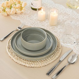 TheTerra Ceramic Dinnerware Sets for 4, 12 Pieces Porcelain Lightweight Plates and Bowls Sets, Scratch Resistant Dish Set, Oven & Microwave & Dishwasher Safe