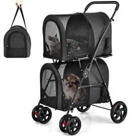Giantex Giantex Double Pet Stroller with 2 Detachable Carrier Bags, Safety Belt, 4 Lockable Wheels Cat Stroller Travel Carrier Strolling Cart, Folding Dog Stroller for Small Medium Dogs Cats Puppy (Black)