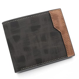 Tecerrity Men's Slim Leather Wallet, 4 Card Holders, Zipper Pocket, ID Buckle Pocket (Black)