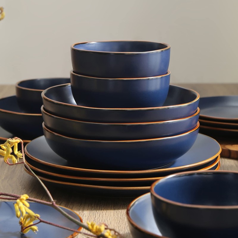 Stone Lain Brasa Modern Stoneware 16 Piece Dinnerware Sets, Plates