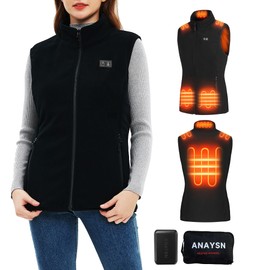 ANAYSN Heated Vest Women, Fleece heated vest with battery pack included 7.4V 16000mAh (Black, XXL)