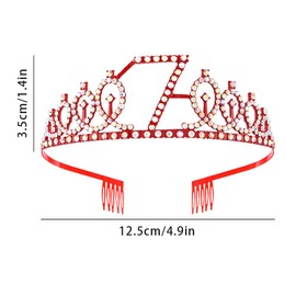 Red 7th Birthday Crown and Sash Girl 7th Birthday Decoration Rhinestone Birthday Tiara Princess Crown Queen Tiara Birthday Sash Girls 7th Birthday Decoration Party Clothing Accessories, Non-Precious