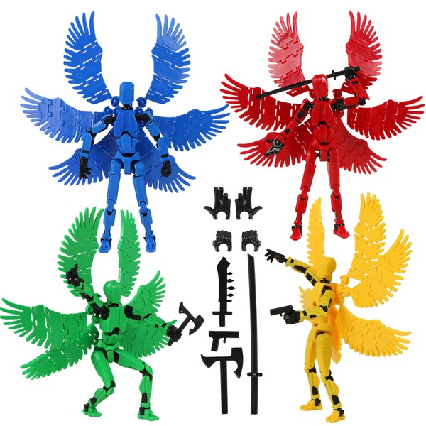 LALASTYLE 4PCS Action Figure with 6 Wings,3D Printed Action Figures,Multi-jointed