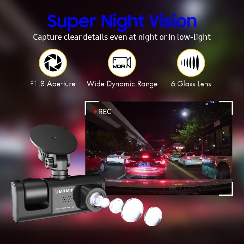 Mr MIP 3-Channel Full HD Dash Cam – 1296p Front,