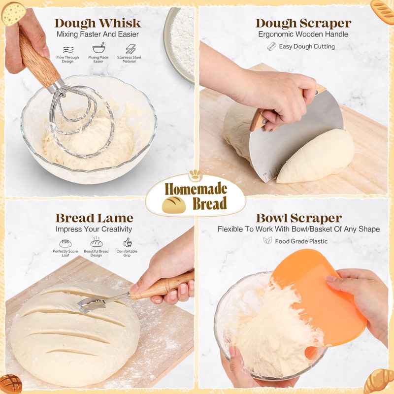 Sourdough Bread Baking Supplies, Sourdough Starter Kit, Bread Proofing Basket,