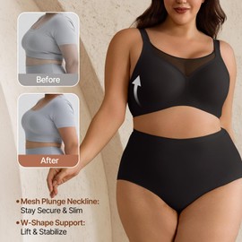 Simness Bra for Women, Deep V Wireless Smooth Seamless Plus Size Bra - Push Up, No Underwire, Bralettes - Full Comfort for Everyday & Sport (Black, 2XL)