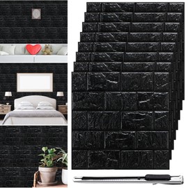 Tinlade 30 Pcs 28.81 Sq ft 3D Wall Panels Peel and Stick Foam Brick Wallpaper Printable Faux Brick Wall Panels Decorative Self Adhesive Tiles Waterproof(Black)