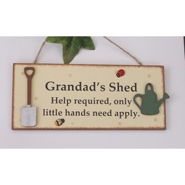 Grandad's Shed wooden gift plaque with Cute wooden tools detail
