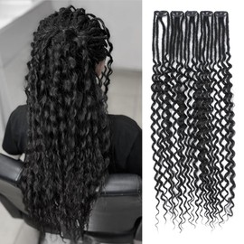 Aguacor 24inches 5PCS Clip in Dreadlock Extensions,20 Strands Curly Dreadlocks Thin Soft Clip in Wavy Dreads Extensions for Women (1B#,Curly)
