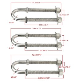 YaeMarine 2-Pack 1/2" Stainless Steel Marine Boat Stern Bow Eye Tie Down U Bolt, Thread Length 4-3/4", Total Length 6-1/2" (Dia. 1/2" x 6-1/2" Total Length)