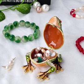 FJ FENGZHIJIE Frog Jewelry Box Golden Crystal Enameled Hand-Painted Hinged Frog Trinket Box, Elegant Home Décor & Unique Gift for Animal Lovers