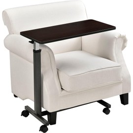 Global Industrial Mobile Overbed Table with H-Base, Walnut Laminate Tabletop