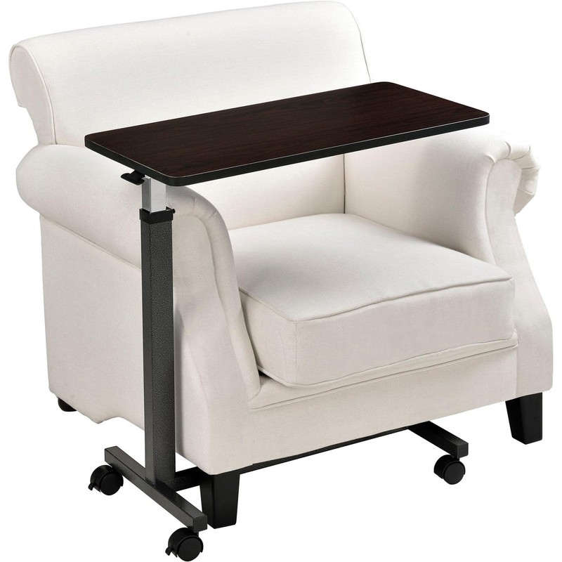 Global Industrial Mobile Overbed Table with H-Base, Walnut Laminate Tabletop