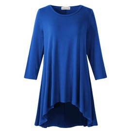 LARACE Camiseta básica para mujer, talla grande, manga 3/4, ajuste holgado, acampanada, con vuelo, floral, alta y baja, Azul Real, S