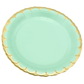 FiveSeasonStuff Paper Plates 7 inch Eco-friendly Biodegradable Compostable (Mint Green | Gold Edge | 22.5cm) 24pcs Disposable