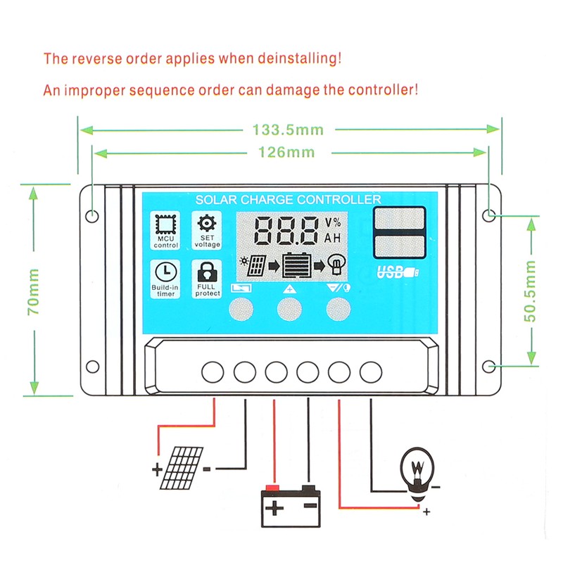 60A 12V / 24V Solar Charge Controller PWM Intelligent Regulator