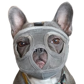 BARKLESS French Bulldog Muzzle, Short Snout Dog Muzzle with Breathable Mesh for Shih Tzu and Pug, Mask Frenchie Muzzle for Biting Chewing Licking, Ideal for Grooming Vet Visits (S, Grey)