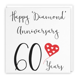 Hunts England - 60th Wedding Anniversary Card - Happy Diamond Anniversary - 60 Years - Red Heart Collection