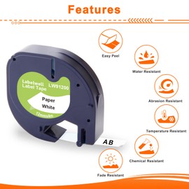 Labelwell 20 x Compatible Letratag Paper for Dymo 91220 91200 Label Tape 12 mm x 4 m Black on White Label Tape Replacement for Dymo Letratag XR LT-100H LT-100T 200B XM 2000 QX50 Labelling Device