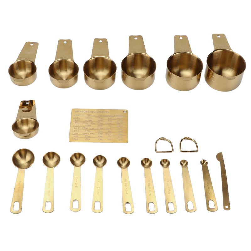 18PCS Measuring Cup Stainless Steel Gold Coffee Spoon Cup Set